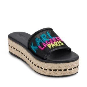 Karl Lagerfeld Black and Multicolor Espadrille Sandals size 8